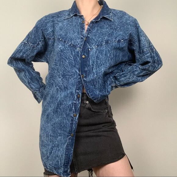 Vintage Michel Adam Acid Wash Rhinestone Top - Picture 1 of 4